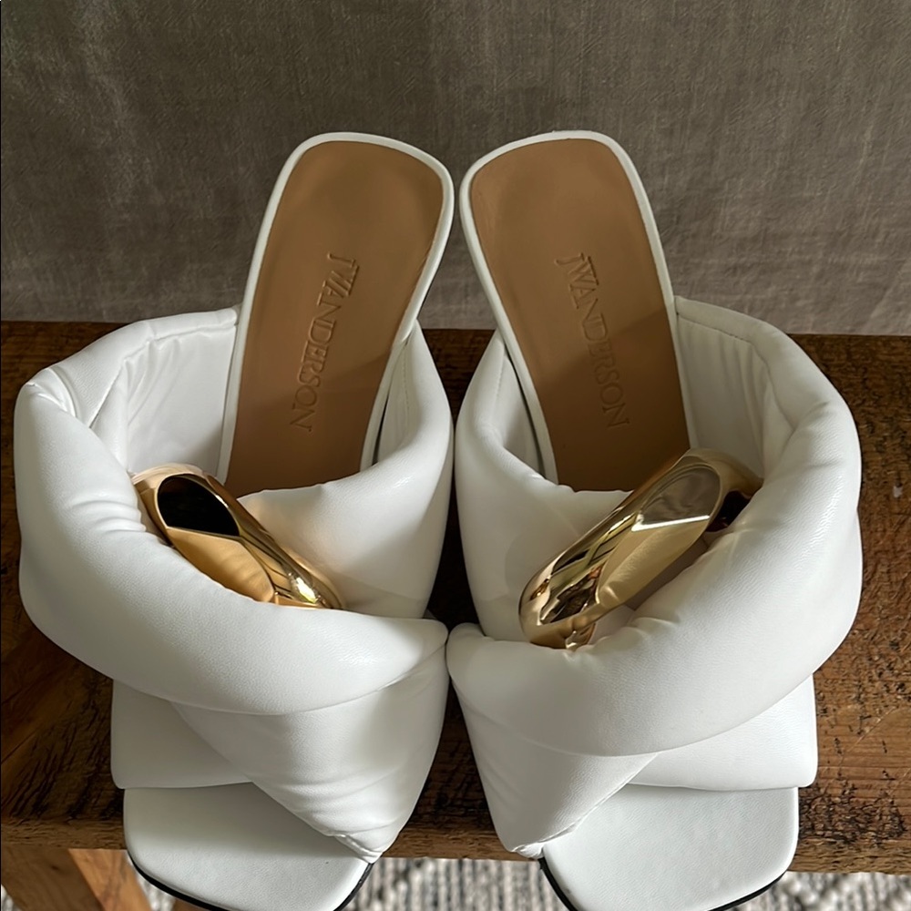 JW Anderson White and Gold Mules with Modern Design
